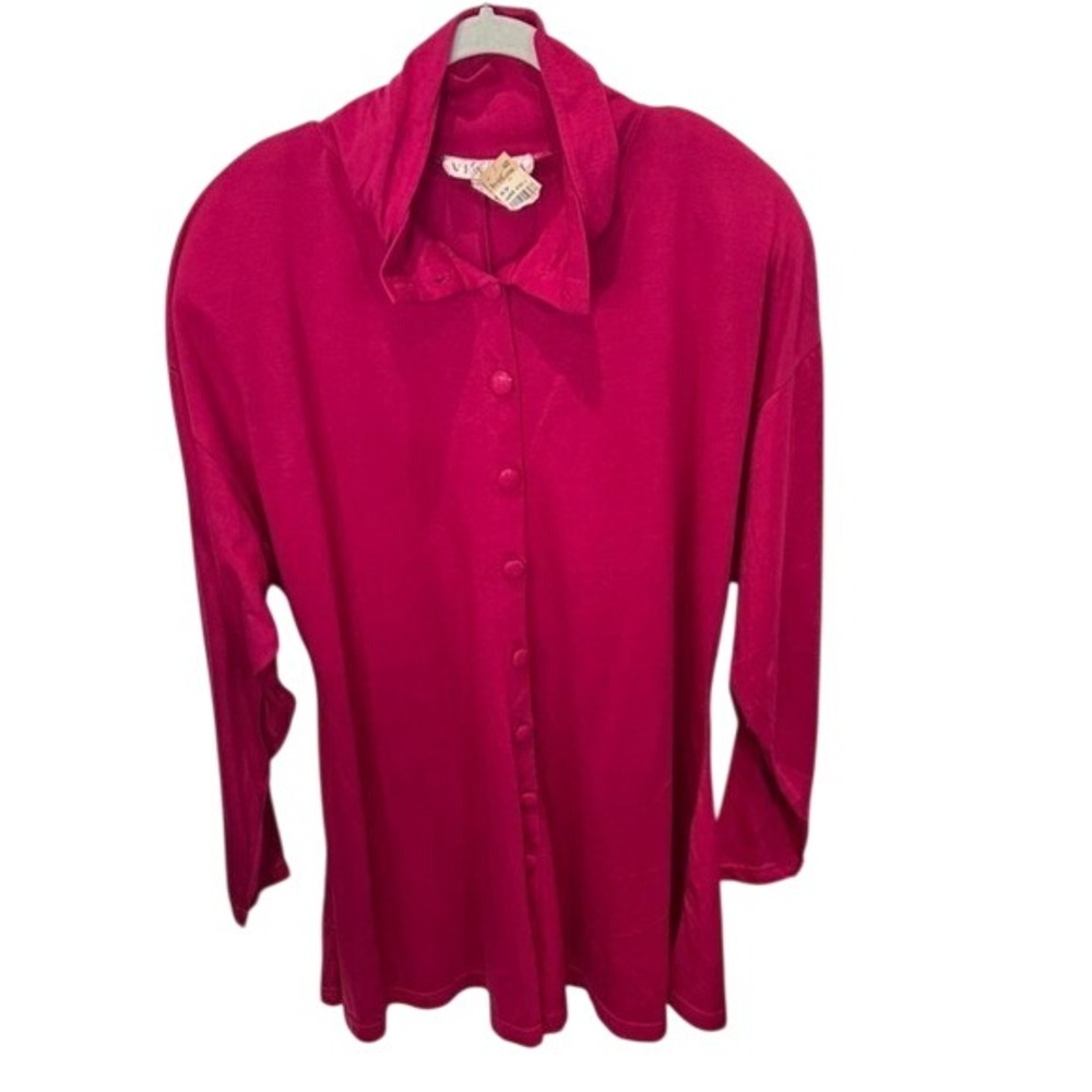 Venezia Womens 22/24 Button Front Long Sleeve Collared Top Shirt Pink